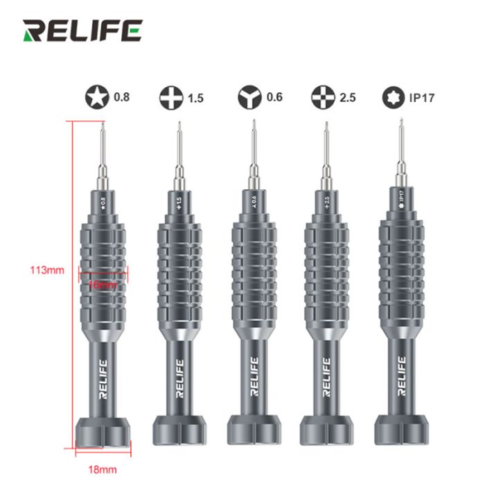 Набор отверток Relife RL-730A / прецизионные / для ремонта (Y0.6 / ★0.8 / ➕1.5 / iP2.5 / iP17) 5 шт.