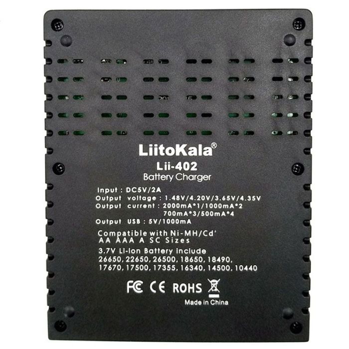 Універсальний зарядний пристрій LiitoKala Lii-402 для 18650, AA, AAA Li-Ion, LiFePO4, Ni-MH/Cd + PowerBank