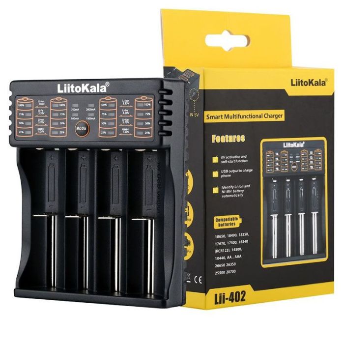 Універсальний зарядний пристрій LiitoKala Lii-402 для 18650, AA, AAA Li-Ion, LiFePO4, Ni-MH/Cd + PowerBank