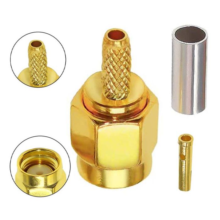 Разъем RP-SMA male прямой RP-SMA-J-1.5 пайка, обжим для кабелей RG-316, RG-174, RG-178