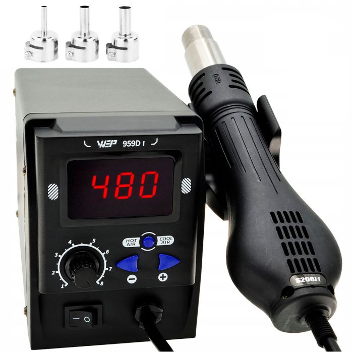 Термовоздушная паяльная станция WEP 959D-I термофен / 100-480°С / 120 л/мин / 3 насадки / 700 Вт