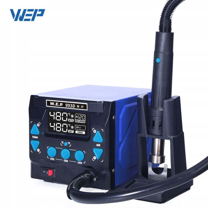 Термовоздушная паяльная станция WEP 993DM-IV фен / 1000 Вт / 100-500°С / 120 л/мин / сменные насадки