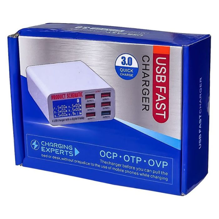 Быстрая зарядная станция WLX-896 / цифровая индикация / 3.5A / 5xUSB / 1xUSB QC3.0 / 40W