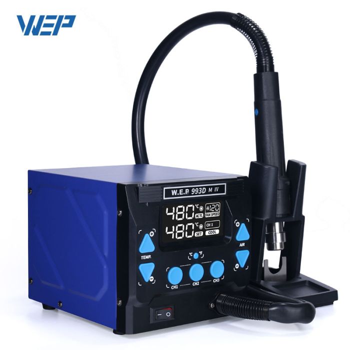 Термовоздушная паяльная станция WEP 993DM-IV фен / 1000 Вт / 100-500°С / 120 л/мин / сменные насадки