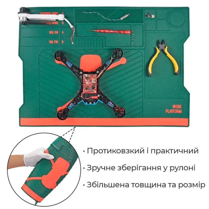 Килимок пластичний TELIJIA TE-619 для ремонту смартфонів, дронів, техніки / 515x365 мм / ПВХ 120°C / Blue