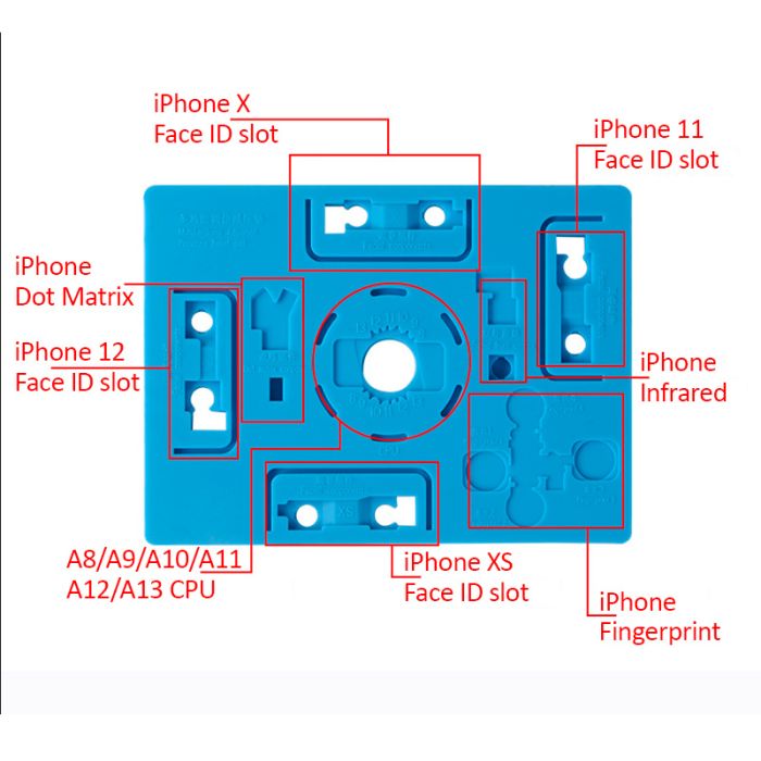 Силіконовий килимок TE-614 термостійкий, для ремонту FaceID iPhone X/XS/11/12 / CPU A8-A13 / 131x97 мм Blue