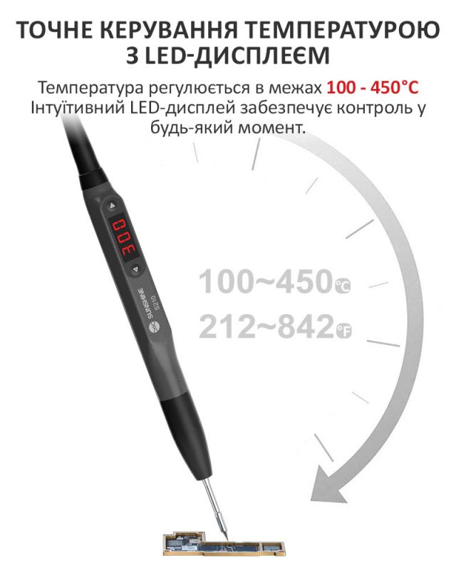 Паяльник SUNSHINE S210 Pro портативный / цифровая регулировка / подставка / 100-450°C / 110 Вт