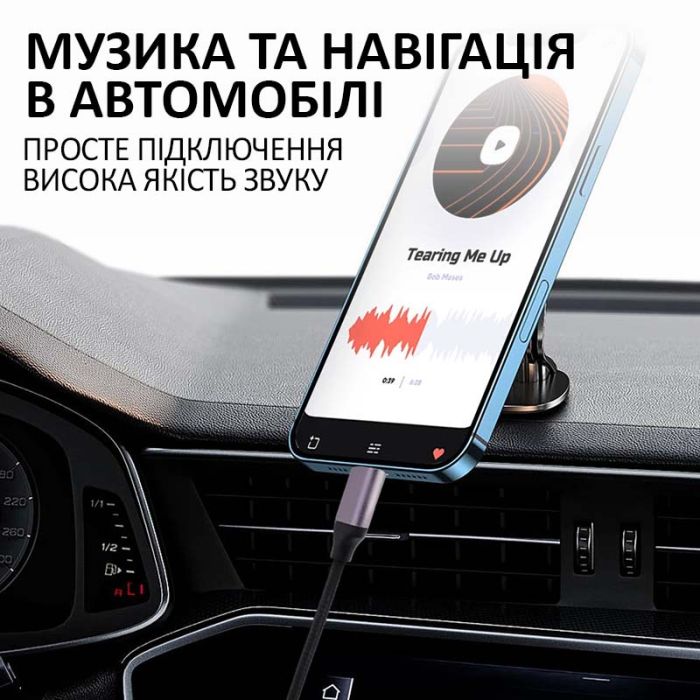 Кабель AUX Type-C на 3.5мм (папа-папа) аудио переходник в оплетке 1м Черный