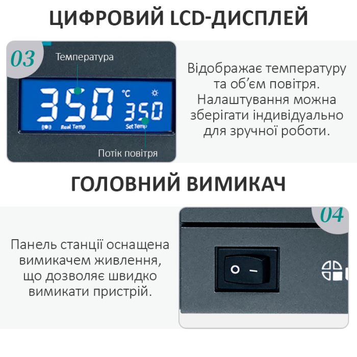 Термоповітряна паяльна станція QUICK K8 1000 Вт / 100-500°С / 50 л/хв