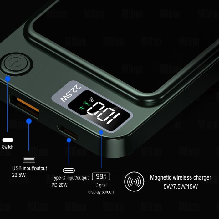 Power bank беспроводной XIYT Y211 / быстрая зарядка / Magsafe / Magnetic / 22.5W + 15W / 10000 mAh Black