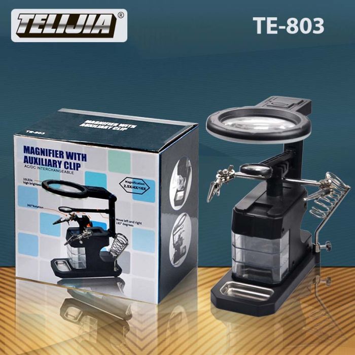 Держатель для плат TELIJIA TE-803 / LED подсветка / лупа / подставка для пальника / третья рука