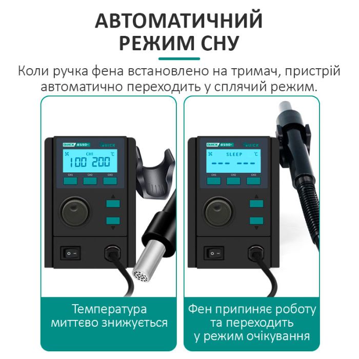 Термовоздушная паяльная станция QUICK 859D+ фен / 100-500°С / 3 канала памяти / 40 л/мин / 580 Вт