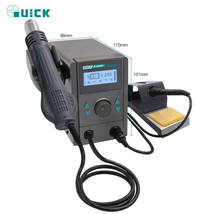 Паяльна станція 2 в 1 паяльник + фен QUICK 8586D + 800 Вт / 100-500 ° С / 30 л/хв