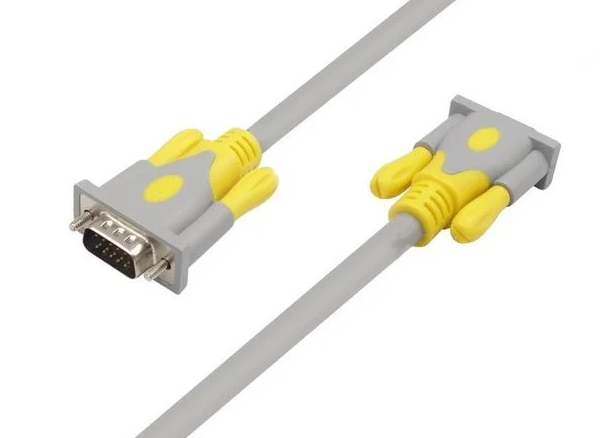 Кабель VGA 3+6 HIGH SPEED 5m, male to male (папа-папа), 1 феррит, серо-желтый, кулёк 1080P Q50