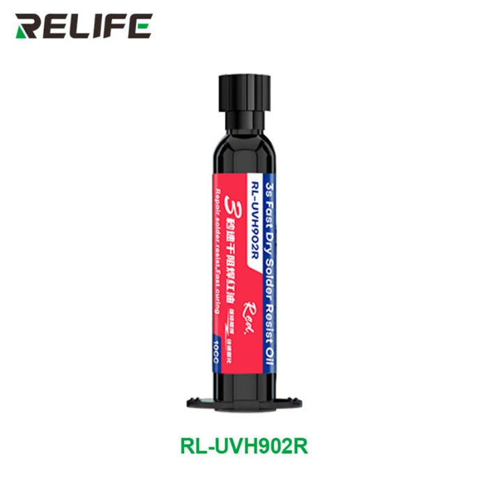 Ультрафиолетовый лак RELIFE RL-UVH902R 3S быстросохнущий / маска для пайки в шприце 10CC / красный