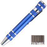 Отвертка + 8 бит в виде ручки / прецизионная / карманная / алюминиевая Blue