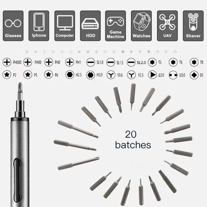 Аккумуляторная отвертка Kaisi CS02D / 20 бит / LED подсветка / намагничиватель / размагничиватель