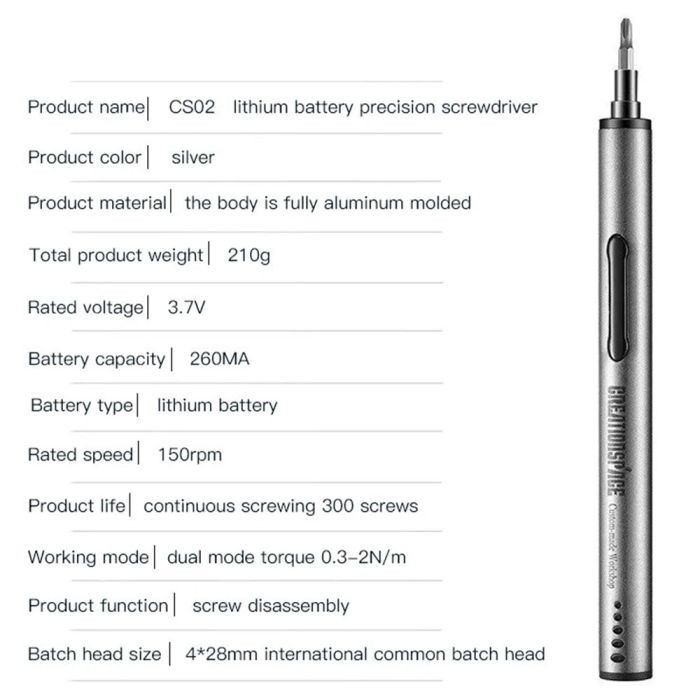 Аккумуляторная отвертка Kaisi CS02D / 20 бит / LED подсветка / намагничиватель / размагничиватель