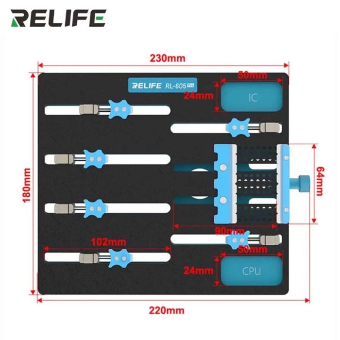Тримач Relife RL-605 Pro для ремонту плат ноутбуків, процесорів, мікросхем / універсальний