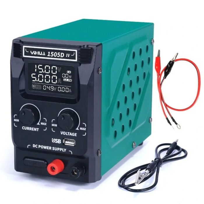 Блок питания YIHUA 1505D-IV 15V 5A, импульсный, с цифровой индикацией (V/A/W), Quick Charge 3.0