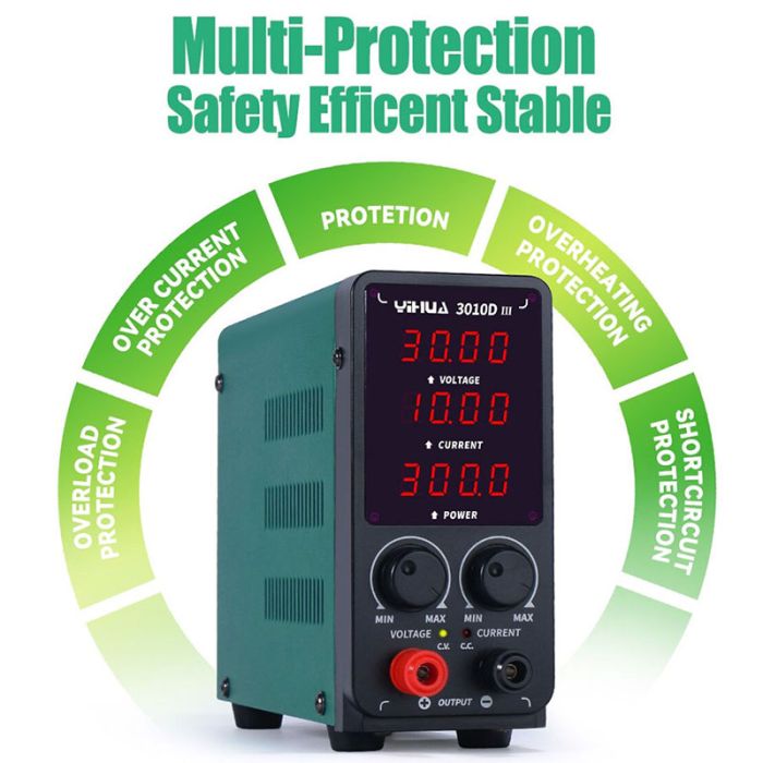 Блок питания YIHUA 3010D-III, 30V, 10A, 300W импульсный, цифровая индикация (V/A/W) компактный