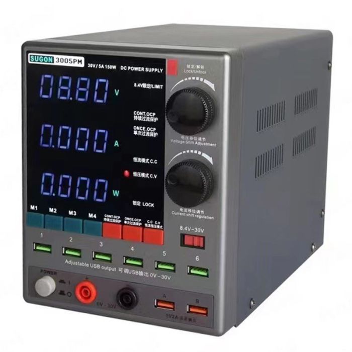 Блок питания Sugon 3005PM 30V 5A, трансформаторный, с цифровой индикацией (V/A/W), USB, 4 канала памяти