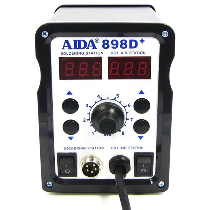 Паяльная станция 2 в 1 AIDA 898D+ / термофен + паяльник / 3 насадки / 100 - 480°C / 600 Вт