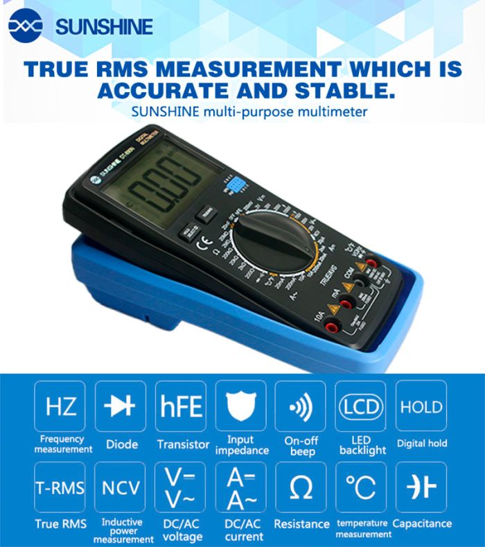 Мультиметр цифровой Sunshine DT-890N / автоотключение / True RMS
