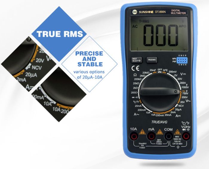 Мультиметр цифровой Sunshine DT-890N / автоотключение / True RMS