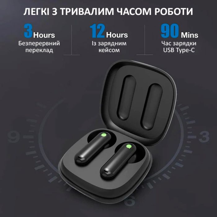 Навушники перекладач Timekettle WT2 Edge, AI двосторонній синхронний переклад, 42 мови, офлайн + онлайн Black