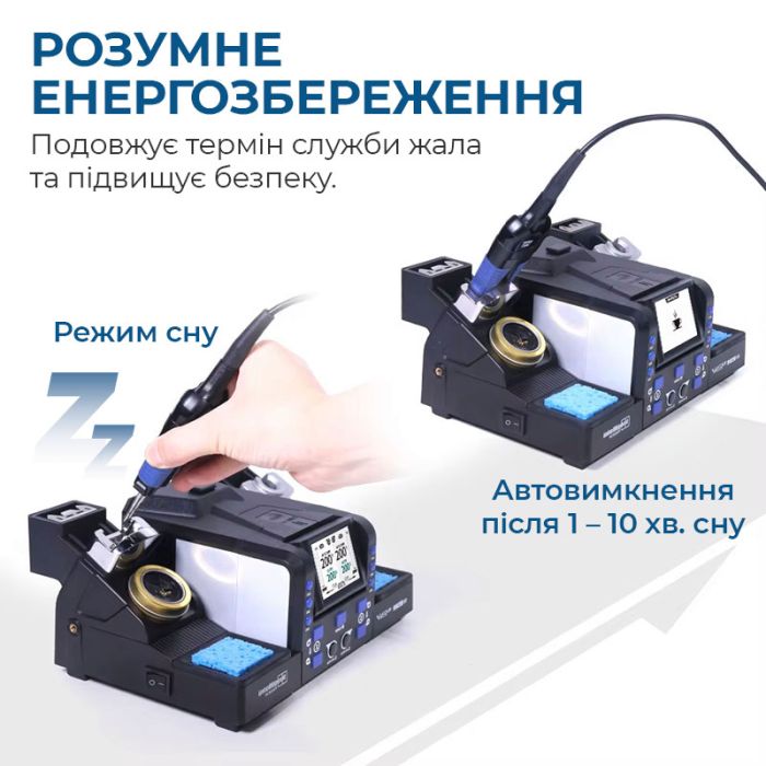 Паяльна станція 2 в 1 WEP 982D-III / Паяльник C210 + термопінцет / 3+3 канали пам'яті / 90-450°C / 130 Вт