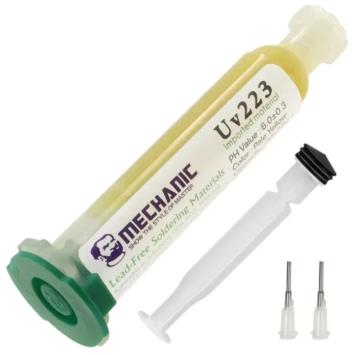 Флюс-паста Mechanic UV223 / без содержания галогенов / с дозатором и толкателем /  в шприце 10cc