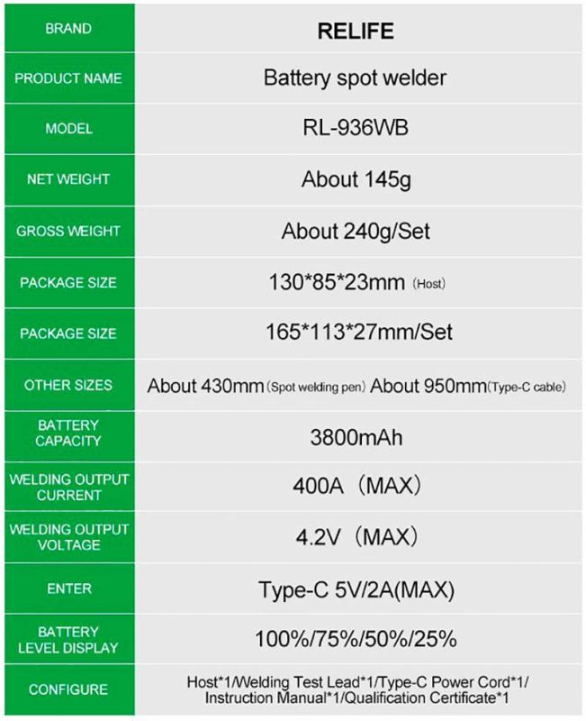 Аппарат для точечной сварки аккумуляторов Relife RL-936WB MINI