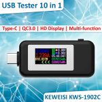 Многофункциональный USB тестер KEWEISI KWS-1902C Type-C / 10 в 1 / QC3.0 / 4-30V / 5A Black