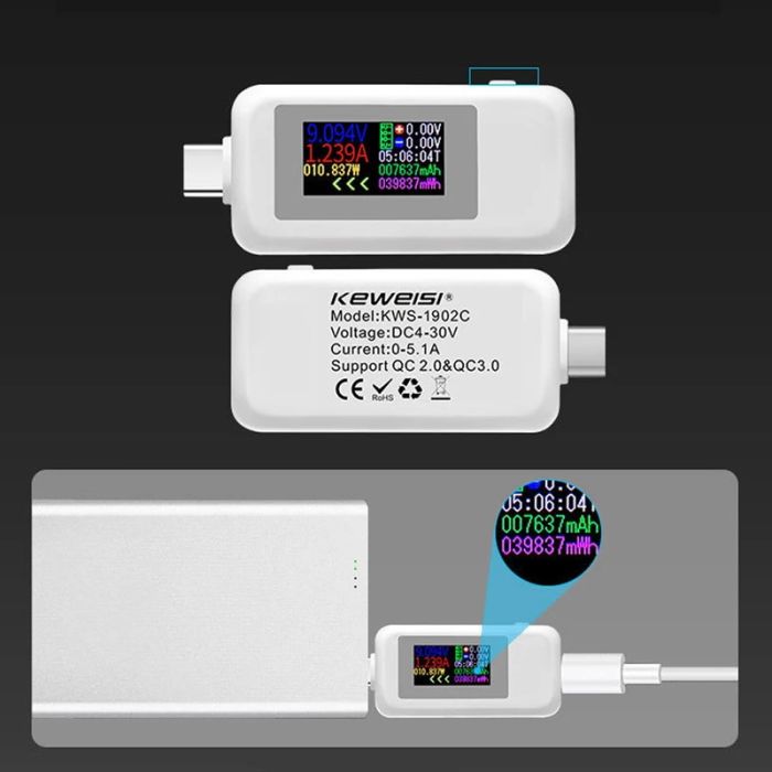 Багатофункціональний USB тестер KEWEISI KWS-1902C Type-C / 10 в 1 / QC3.0 / 4-30V / 5A Black
