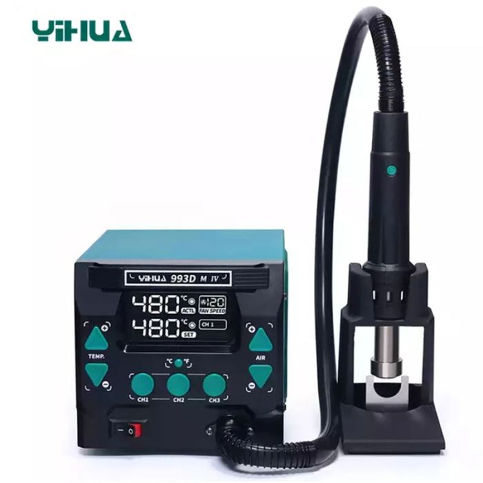 Термоповітряна паяльна станція YIHUA 993DM-IV фен / 1000 Вт / 100-500 °С / 120 л/хв  / змінні насадки