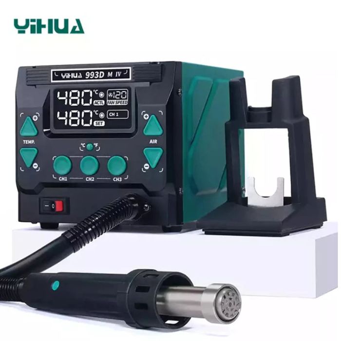 Термоповітряна паяльна станція YIHUA 993DM-IV фен / 1000 Вт / 100-500 °С / 120 л/хв  / змінні насадки