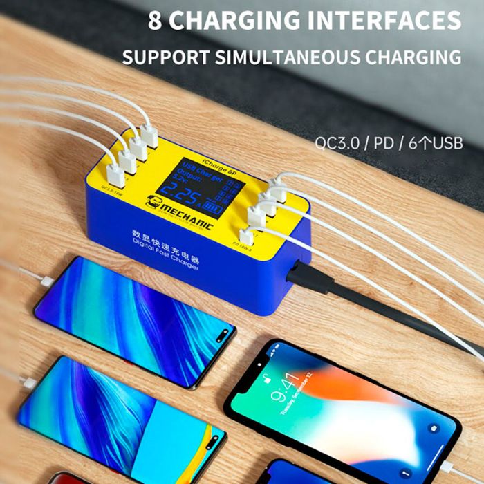Быстрое зарядное устройство Mechanic iCharge 8S / 3A / 6xUSB / 1xType-C PD3.0 / 1xUSB QC3.0 / 40W