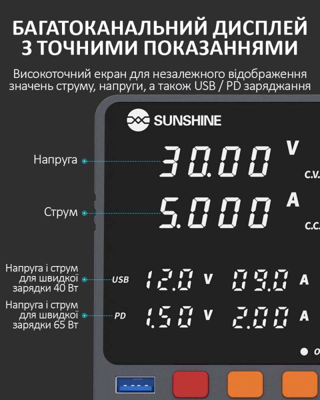 Блок питания Sunshine P2 Pro трансформаторный / 4 канала памяти / Type-C 65W / 5A / 30V