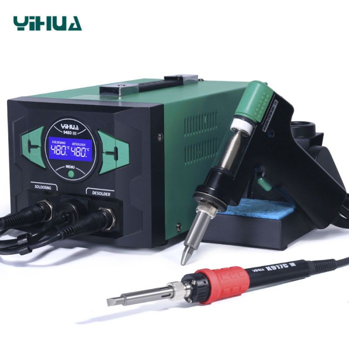 Паяльная станция 2 в 1 YIHUA 948D-III / паяльник + вакуумный оловоотсос / 200-480°C / 110 Вт