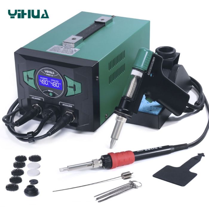 Паяльная станция 2 в 1 YIHUA 948D-III / паяльник + вакуумный оловоотсос / 200-480°C / 110 Вт