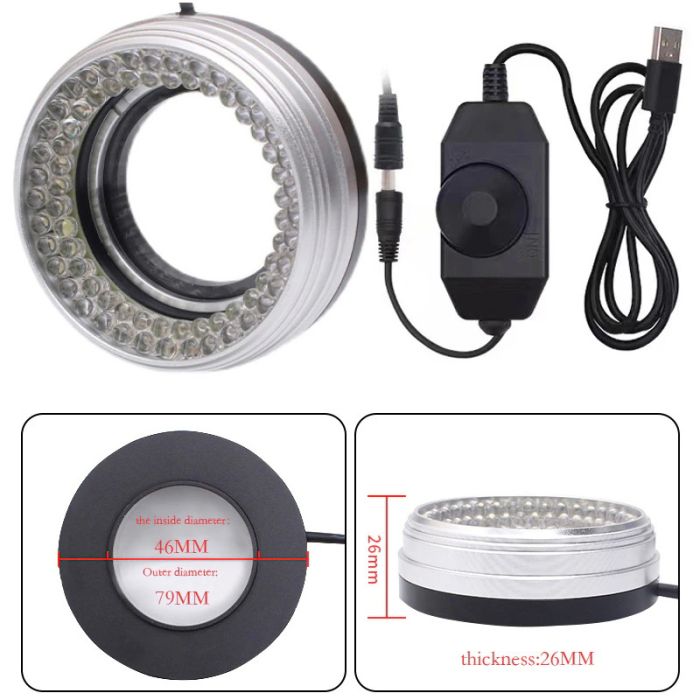 Подсветка для микроскопа / регулировка яркости / питание USB / D=48 мм / 72 диода