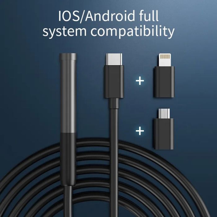 Эндоскоп WI-FI USB / 8 mm камера / подсветка / IP67 / Android IOS / OTG Type-C / Lightning 3 м