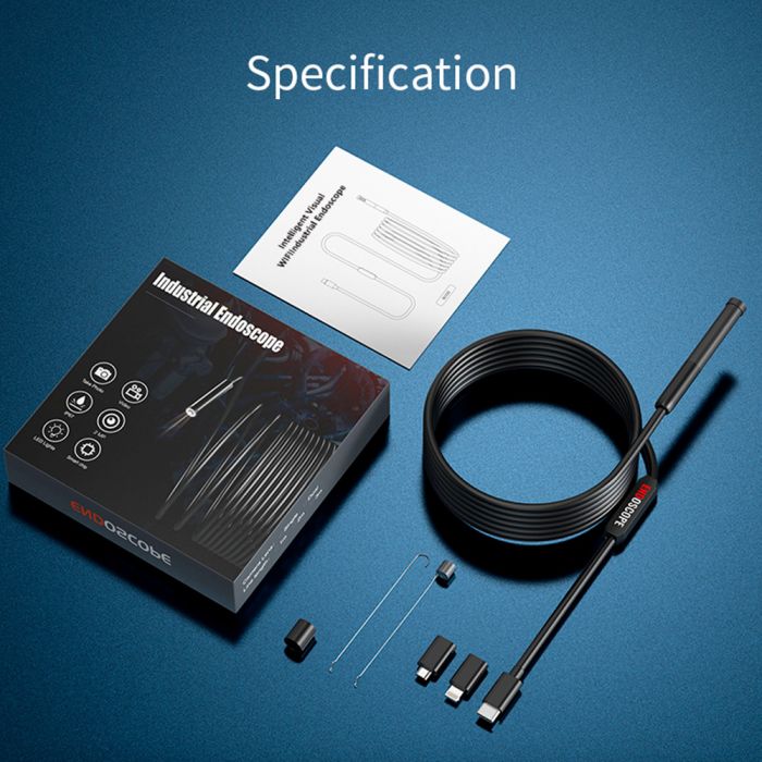 Эндоскоп WI-FI USB / 8 mm камера / подсветка / IP67 / Android IOS / OTG Type-C / Lightning 3 м