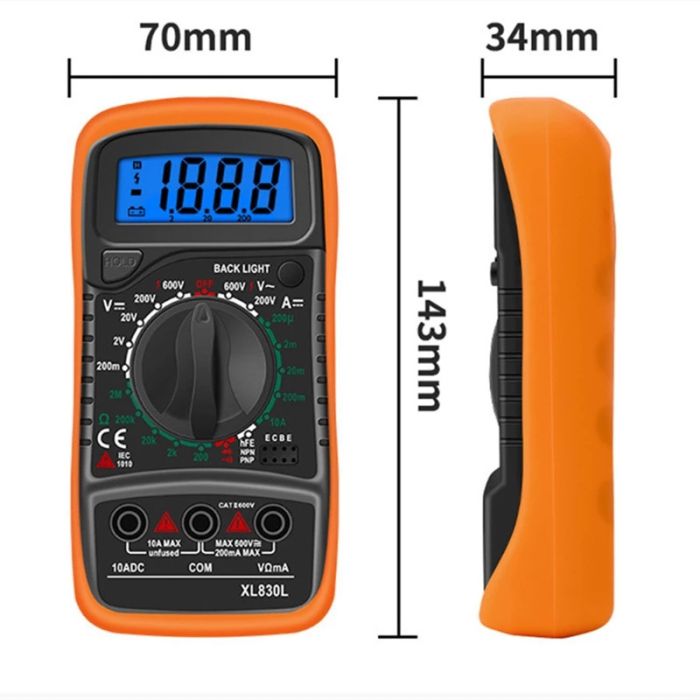 Мультиметр цифровой тестер XL830L / 600V DC-10A / функция Hold / подсветка