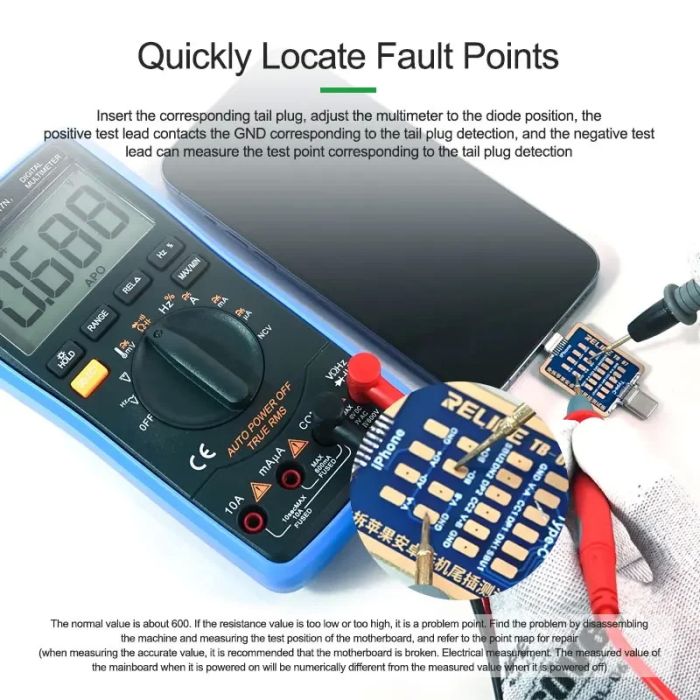 Тестовая плата 2 в 1 RELIFE TB-07 для проверки контактов разъема iPhone Lightning / Android Type-C