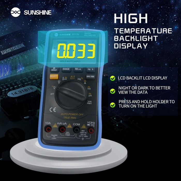 Мультиметр цифровий Sunshine DT-17N V2.0 / АВТО режим / True RMS / автовимкнення / підсвітка