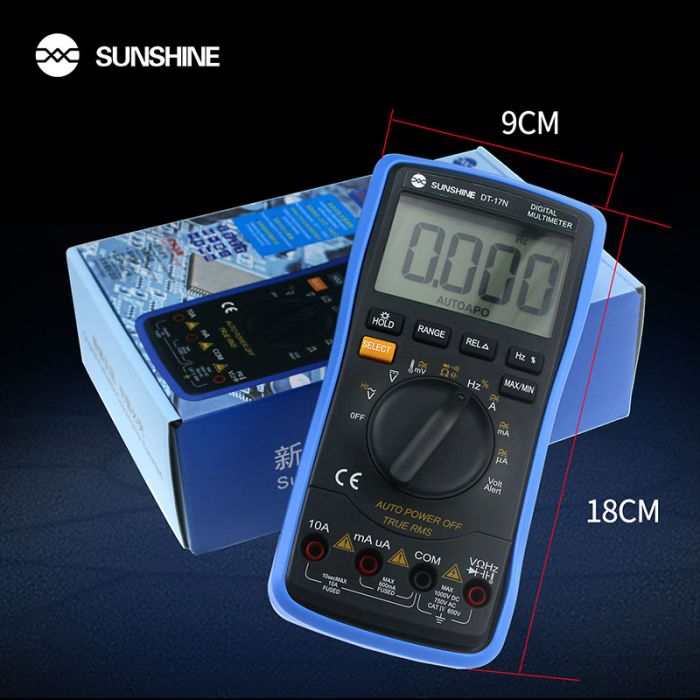 Мультиметр цифровий Sunshine DT-17N V2.0 / АВТО режим / True RMS / автовимкнення / підсвітка