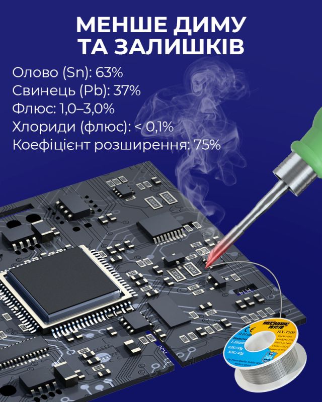 Припой MECHANIC HX-T100 1.2 мм. 55 гр. Sn 63% . Pb 37%