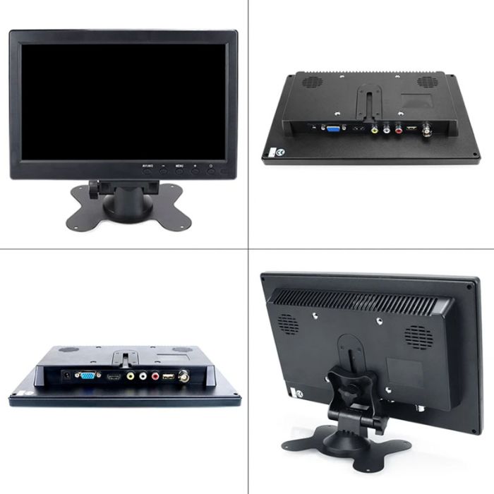 Монитор экран портативный 10'' для авто / видеонаблюдение / ПК / мониторинг / HDMI, VGA, RCA, AV, USB / 12В
